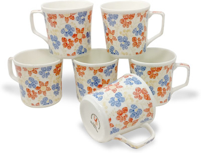 U.P.C. Pack of 6 Bone China Coffee Mugs Multicolor Flower Printed Cups set of 6 Fine Bone China Ceramics tableware / Kitchenware (150 ML)(Multicolor, Cup Set)