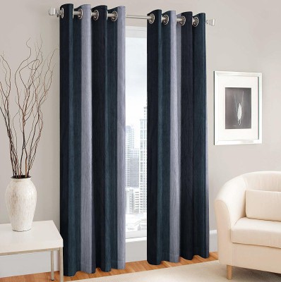 La elite 305 cm (10 ft) Polyester Room Darkening Long Door Curtain (Pack Of 2)(Striped, Grey)