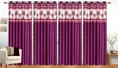 Stella Creations 274 cm (9 ft) Polyester Room Darkening Long Door Curtain (Pack Of 4)(Printed, Wine)