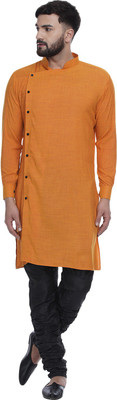 JIHUZUR Men Solid Straight Kurta(Orange)