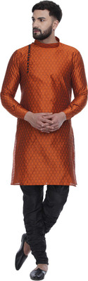 JIHUZUR Men Printed Straight Kurta(Orange)