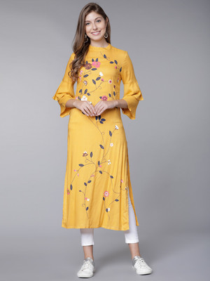 Vishudh Women Solid Straight Kurta(Yellow)