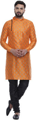 JIHUZUR Men Printed Straight Kurta(Orange)