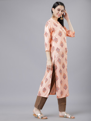 Vishudh Women Printed Straight Kurta(Gold)