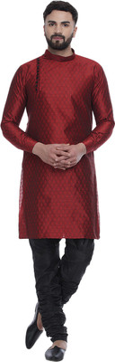 JIHUZUR Men Printed Straight Kurta(Maroon)