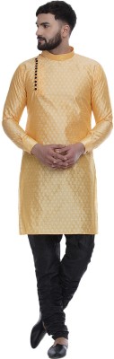 JIHUZUR Men Printed Straight Kurta(Yellow)