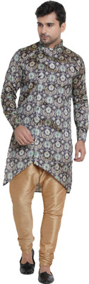 JIHUZUR Men Printed Asymmetric Kurta(Blue)