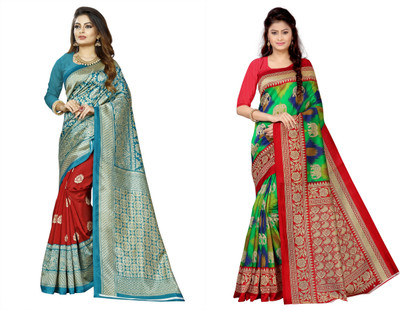 Vimalnath Synthetics Printed Bollywood Art Silk Saree(Pack of 2, Multicolor)