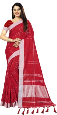 KSNDVTrendz Printed Bollywood Cotton Linen Saree(Red)