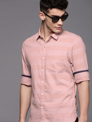 WROGN Men Striped Casual Pink Shirt