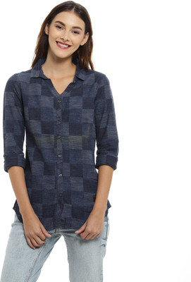 CAMPUS SUTRA Women Checkered Casual Blue Shirt