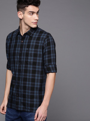 WROGN Men Checkered Casual Black Shirt