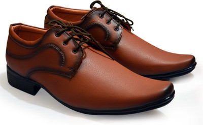Feetway Men's Pointed Formal Shoe Lace Up For Men(Orange , 8)
