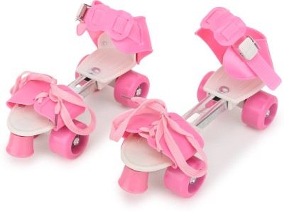 AROIDE Skates Shoes For Kids / Childrens - UNISEX In-line Skates (Adjustable Size) Quad Roller Skates - Size 5 UK(Pink)