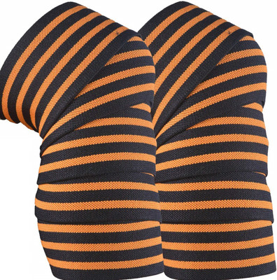 TIMA Knee Wraps-2 Meters Length-Washable and Breathable-Reduces Risk of Injury- 1 Pair Knee Support(Orange, Black)