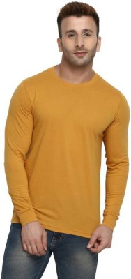 Diwazzo Solid Men Round Neck Yellow T-Shirt