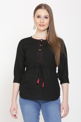 Shiva Trends Casual 3/4 Sleeve Solid Women Black Top