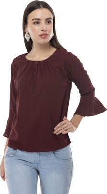 Shiva Trends Casual Bell Sleeve Solid Women Maroon Top