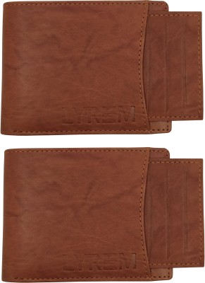 LYREM Men Brown Genuine Leather Wallet(6 Card Slots, Pack of 2)