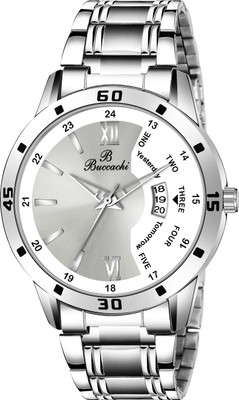 Buccachi B-G5098-WT-CH Buccachi Silver & White Dial & Date Functioning Water Resistant Silver color Stainless Steel Strap Bracelet Watch for Men/Boys Analog Watch - For Men
