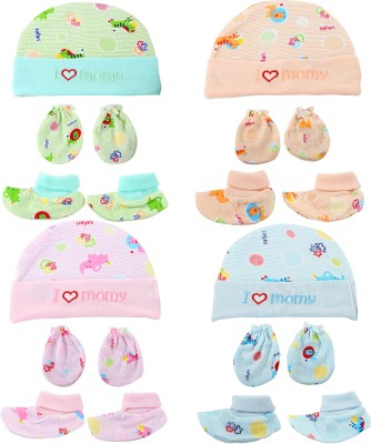 Honey Boo Supersoft cotton Booty, Mitten and Cap combo for new born baby boy and baby girl(Multicolor)
