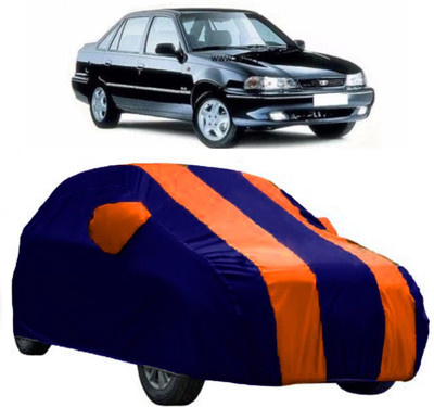 AutoCover Car Cover For Daewoo Cielo (With Mirror Pockets)(Orange, Blue)