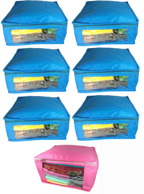 Little one High Quality Combo deal Large 1pc pink saree cover and 6pc blue saree cover Capacity 10-15 Units Saree/Blouse Each(Pink, Blue)