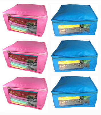Little one High Quality Combo deal Large 3pc pink saree cover and 3pc blue saree cover Capacity 10-15 Units Saree/Blouse Each(Pink, Blue)