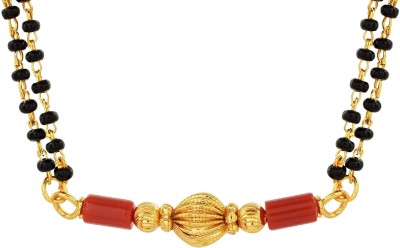 Dzinetrendz Goldplated carved bead red coral Traditional Mangalsutra Women Tanmaniya Brass Mangalsutra