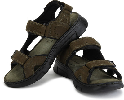Woodland Olive Green Leather Men S Sandals And Floaters Art