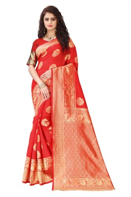 Om Shantam sarees Woven Banarasi Art Silk Saree(Red)