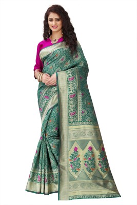 Om Shantam sarees Self Design, Woven, Floral Print Banarasi Jacquard, Art Silk Saree(Green)