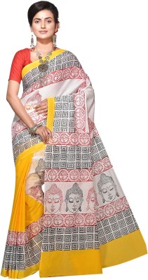 crochetin Hand Painted Handloom Cotton Blend Saree(Multicolor)