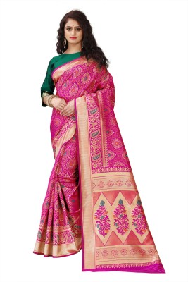 Om Shantam sarees Self Design, Woven, Floral Print Banarasi Jacquard, Art Silk Saree(Pink)