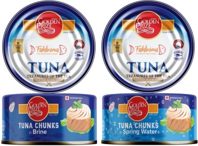 Golden Prize Tuna Chunk in Brine and Tuna Chunk in Springwater (2 x 185gms Each) Slices 370 g(Pack of 2)
