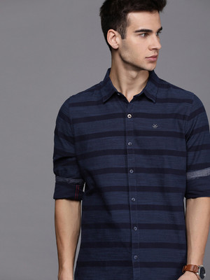 WROGN Men Striped Casual Dark Blue Shirt