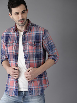Moda Rapido Men Checkered Casual Pink Shirt