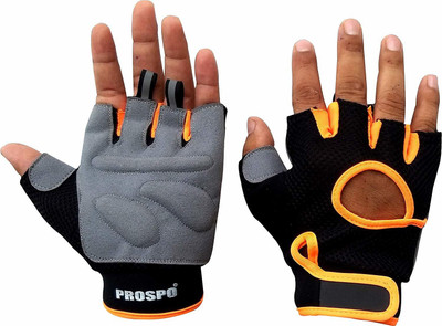 PROSPO Weight Lifting Gloves with Cushioned Leather Boxing Gloves(BLACK ORANGE)