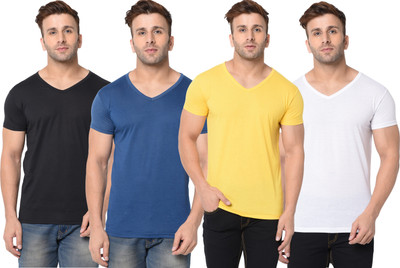 Adorbs Solid Men V Neck Multicolor T-Shirt