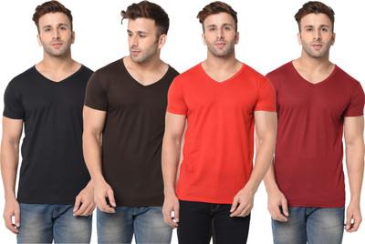 Adorbs Solid Men V Neck Multicolor T-Shirt