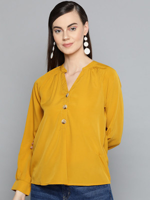 HARPA Casual Full Sleeve Solid Women Yellow Top