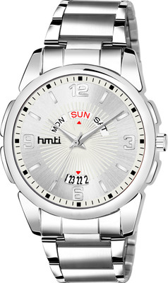 HMTI HM-8046 White Day And Date Functioning Stainless Steel Boys Quartz Analog Watch  - For Men