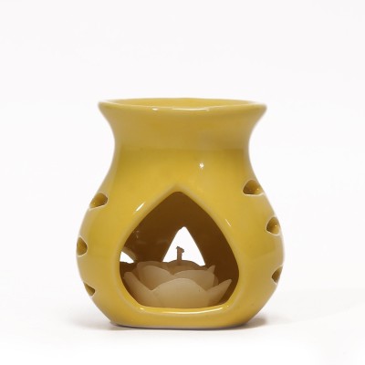 THE PINK KNOT Ceramic Clay Candle Operated Aroma Burner (YELLOW; 9 Cm) Ceramic Tealight Holder(Yellow, Pack of 1)