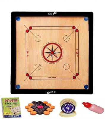 SMT Carrom Board with Coins Striker and Boric Powder Combo Number Three 81.28 cm Carrom Board