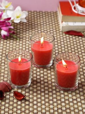 Hosley Apple Cinnamon Fragrance Glass Votive for Home Decor|12 Hours Burn Time Candle(Red, Pack of 3)