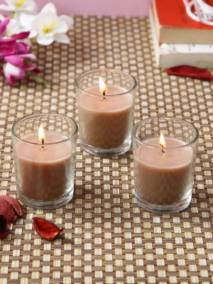 Hosley Hazelnut Creme Fragrance Glass Votive for Home Decor|Burn Time 12 Hours Each Candle(Beige, Pack of 3)