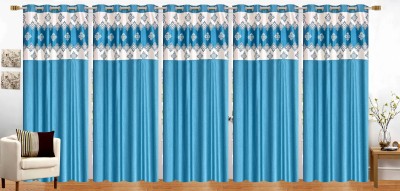 Stella Creations 274 cm (9 ft) Polyester Room Darkening Long Door Curtain (Pack Of 5)(Abstract, Aqua)