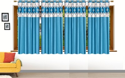 Stella Creations 152 cm (5 ft) Polyester Room Darkening Window Curtain (Pack Of 4)(Abstract, Aqua)