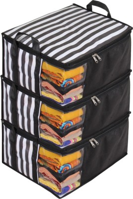 PrettyKrafts Presents Non Woven Saree Cover Storage Bags for Clothes with primum Quality Combo Offer Saree Organizer for Wardrobe /Organizers for Clothes/Organizers for Wardrobe F1561_BlackStrip3(Black)