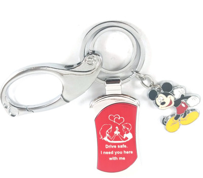 SHOKY LOOKS Single Sided Drive Safe Message Belt Hook Red, Silver with Mickey mouse Key Chain